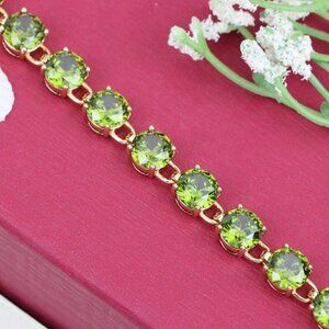 "Green Crystal Rose Gold Bracelet with Round Stones, XPBL1028
